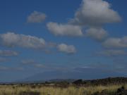 Snow topped Mauna Kea, as seen from the side of the road.