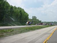 A medical helicopter taking off from an accident east of Cleveland.