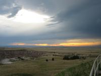 Sun starting to set in the Badlands park.