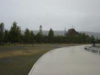 Old Faithful Inn, as seen from the boardwalk surrounding Old Faithful.